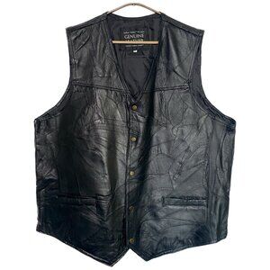 Vintage Leather Vest Men 3XL Black Snaps Oversized Bikercore Western Patchwork